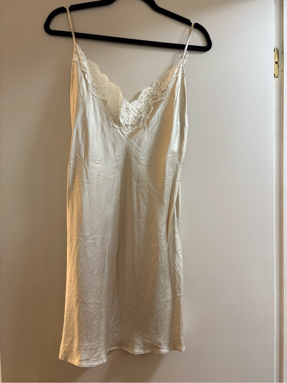 Vintage 100% Silk  Lace-Trim Slip Dress in Silver Cream
